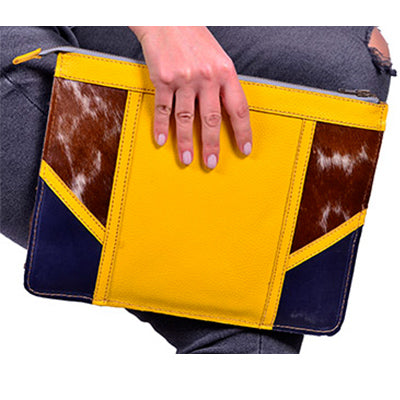 Yellow Leather & Fur Clutch