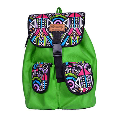 Green Tribal-Patterned Backpack